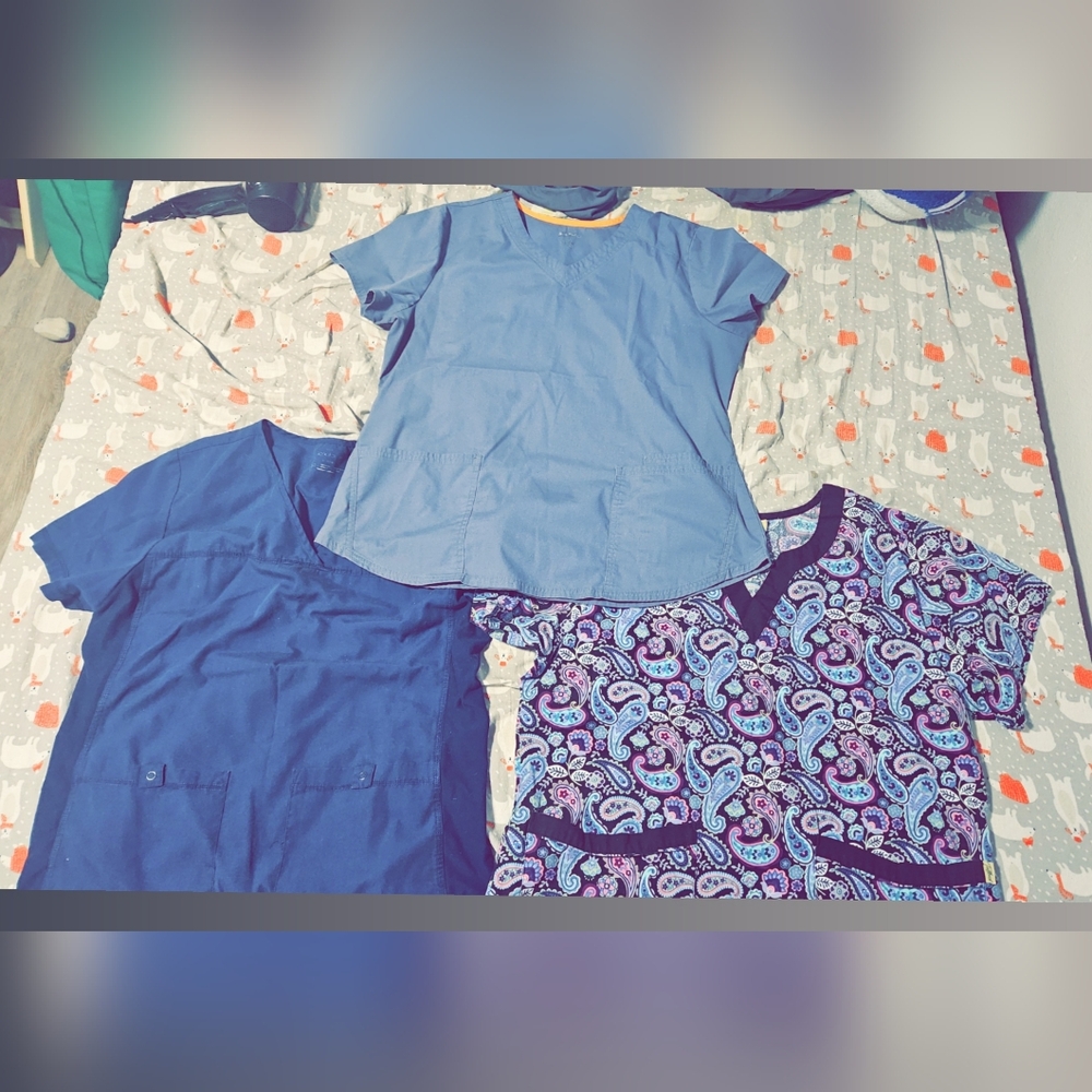 Various brand Large Scrub tops. 3 for 1